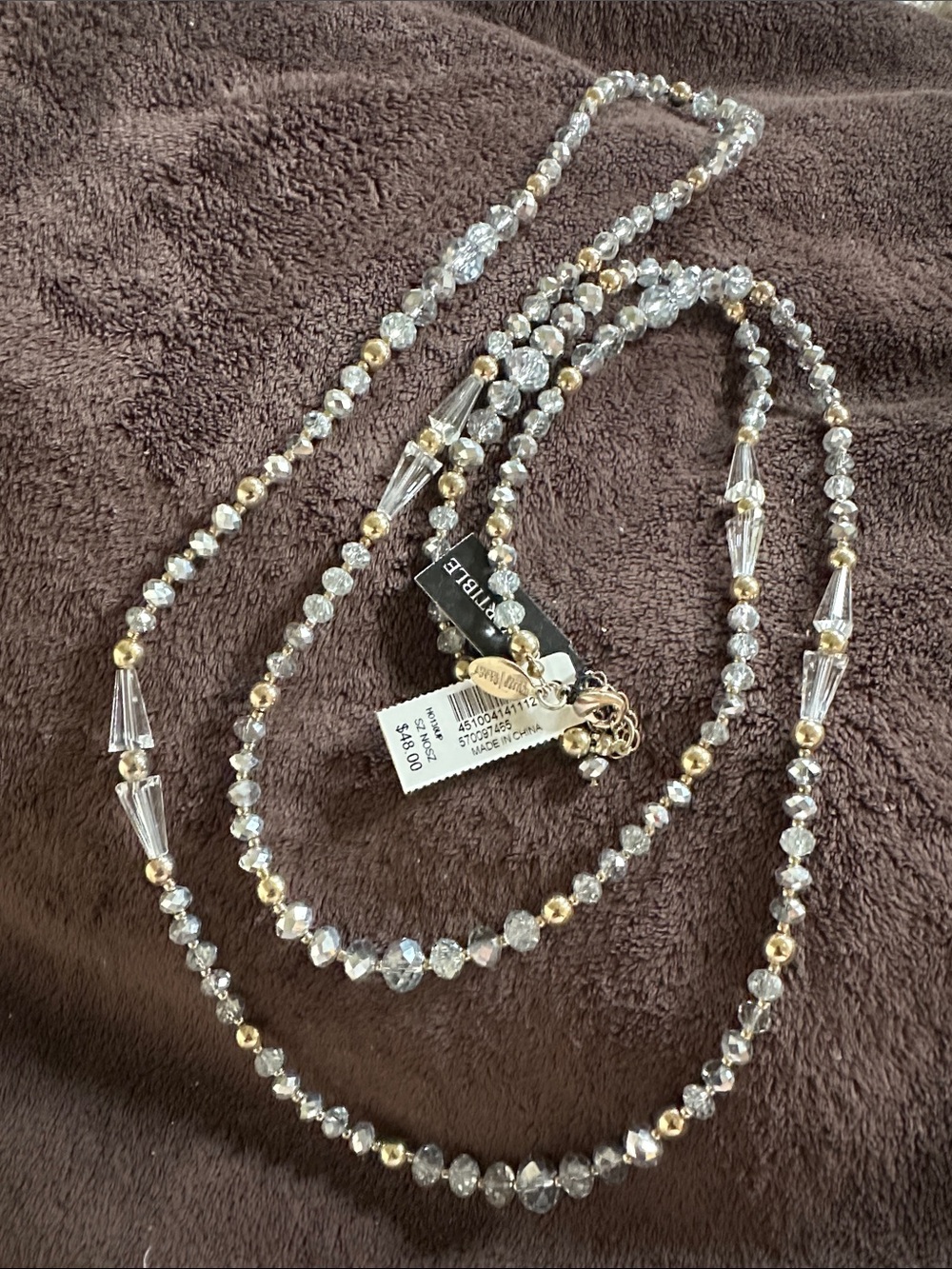 Faceted Clear Crystal and Gold Bead Long Necklace